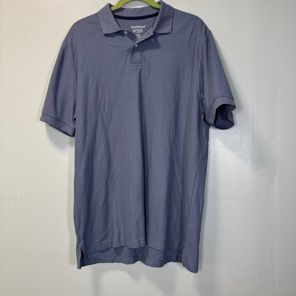 Saddlebred Comfort Flex Mens Large Blue Short Sleeve Polo Shirt